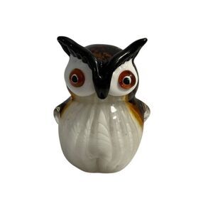 Murano Style Glass Owl Brown Paperweight Figurine 5.5" by 4"